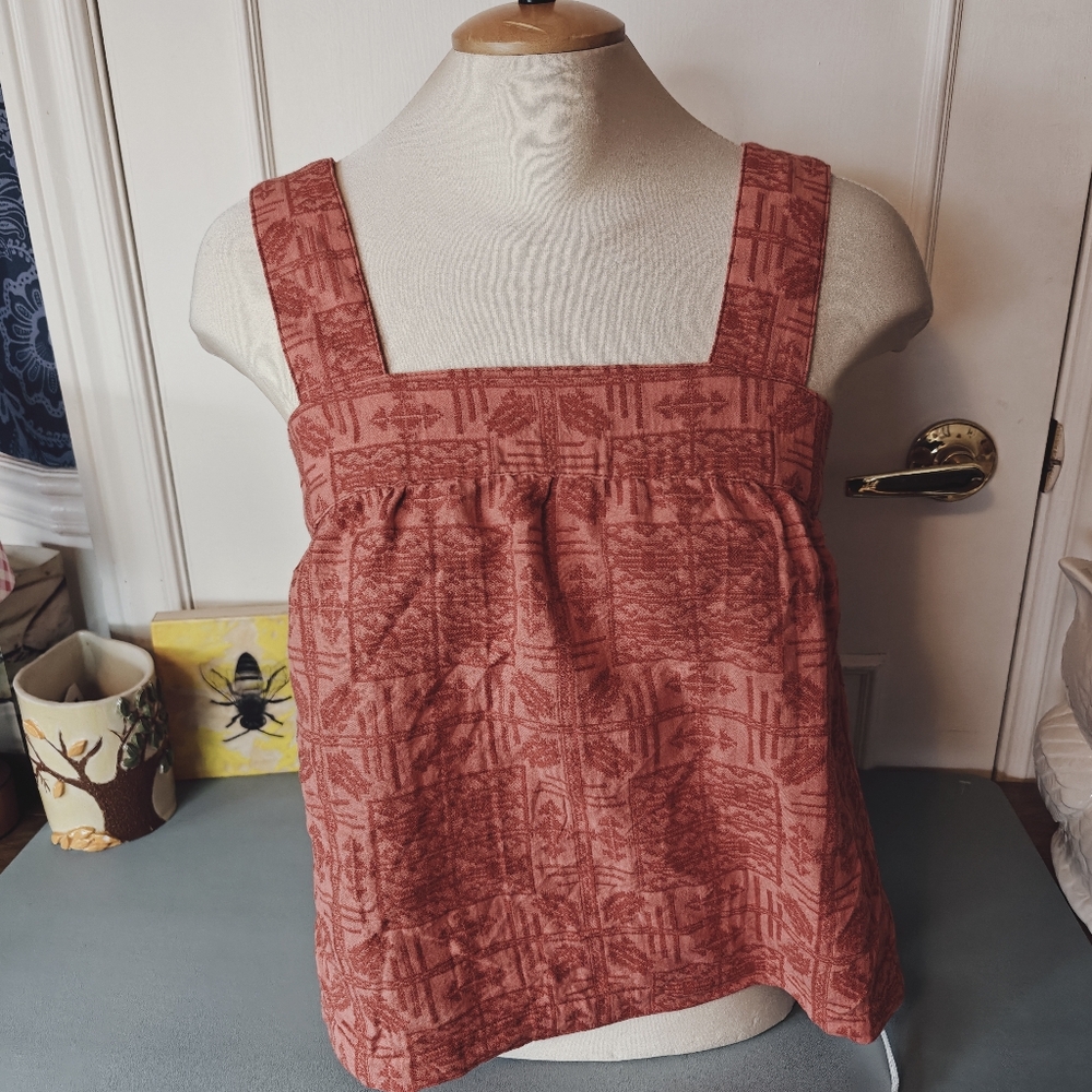 ANTHROPOLOGIE Embroidered Button-Back Tank Top Coral Sz XS beach, resort, summer